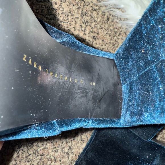 Zara Velvet Ankle Boots in Deep Blue - Picture 3 of 4